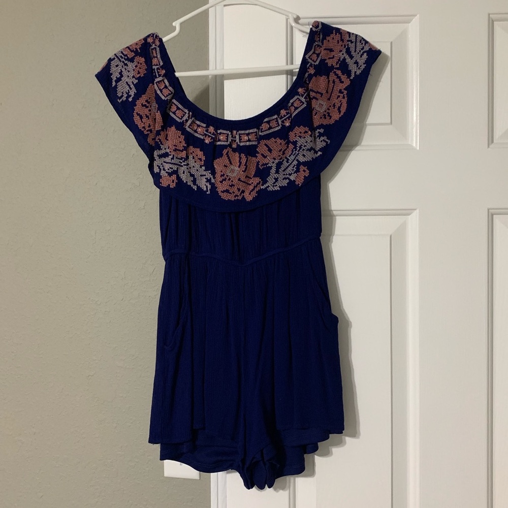 Navy off the shoulder romper